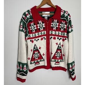 Carolina Colours Christmas Cardigan Sweater Sz S Full ZIp Embroidered VTG 90s